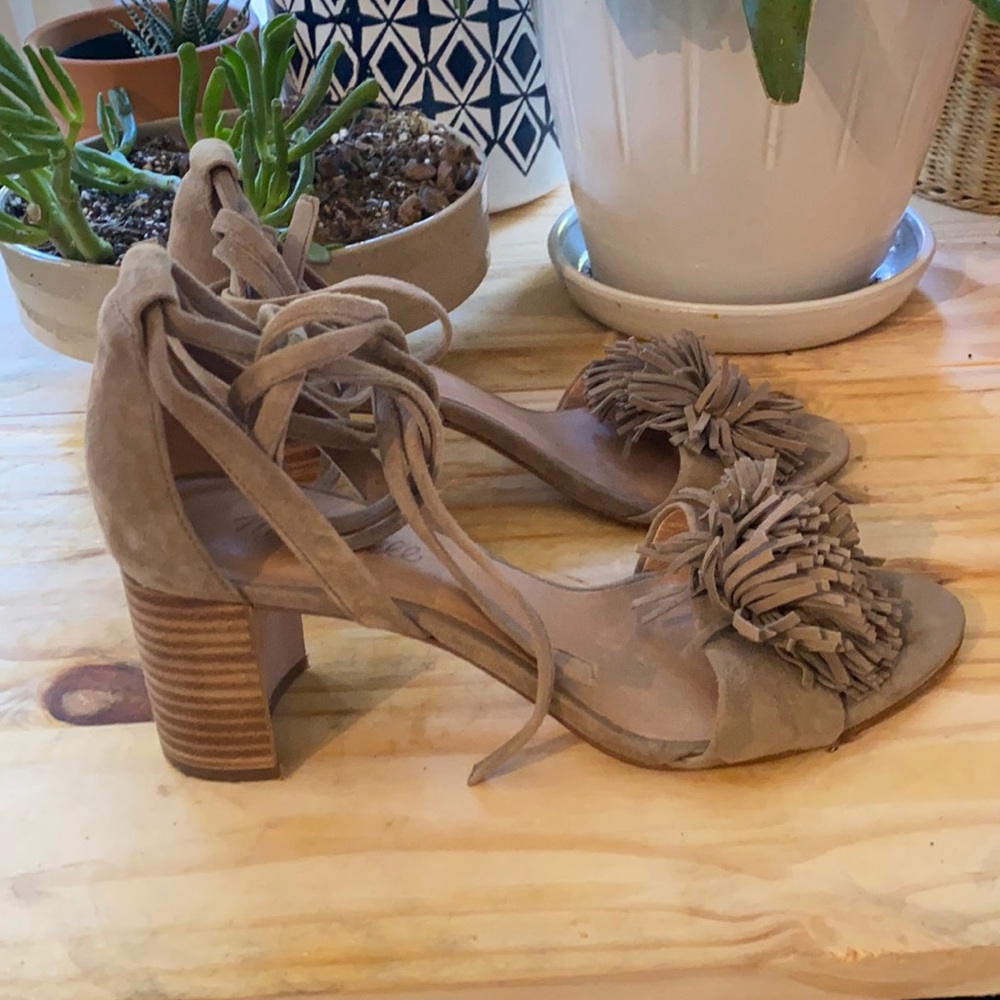 Madewell Suede Pom Pom Heels